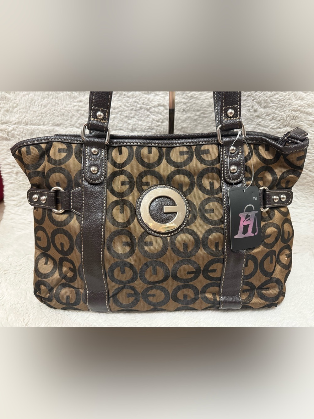 Brown Monogram Shoulder Bag with Dark Brown Trim